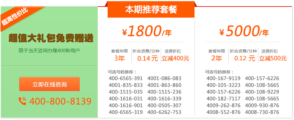 本期400电话推荐套餐